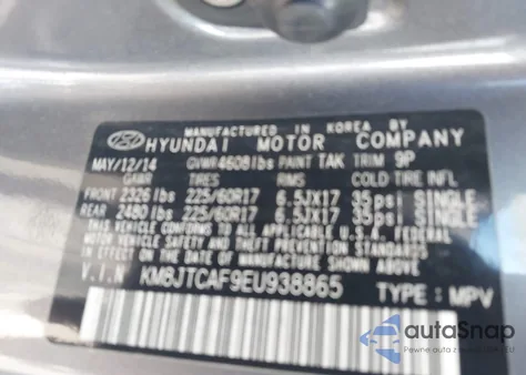 2014 Hyundai Tucson Gls z USA, uszkodzony, nr VIN KM8JTCAF9EU938865